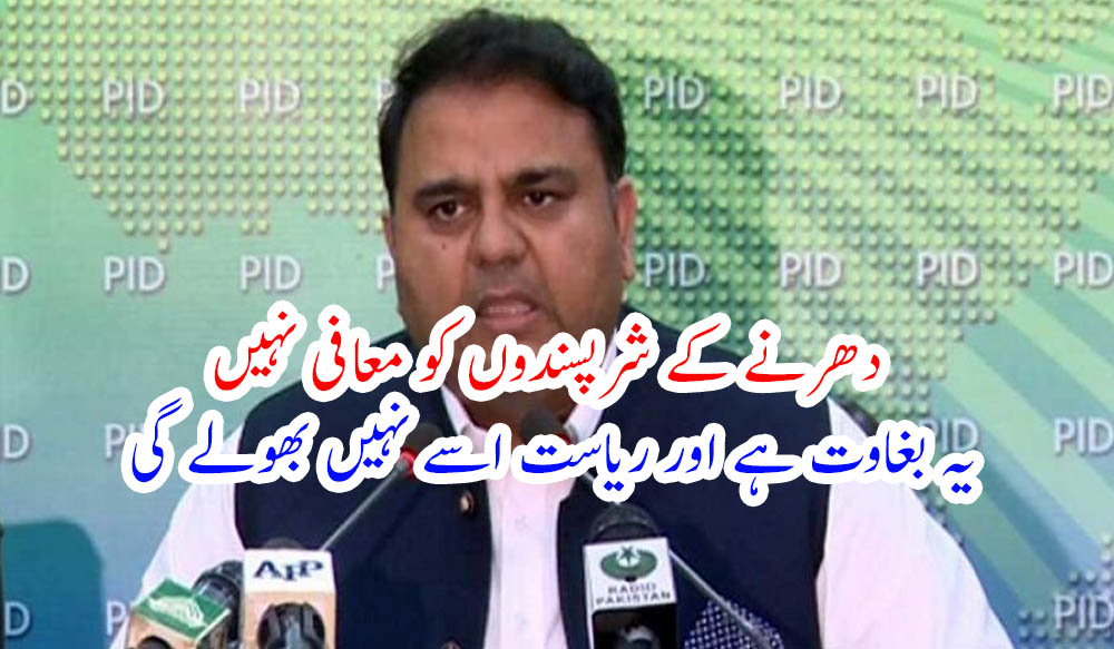 دھرنے کے شرپسندوں کو معافی نہیں ، یہ بغاوت ہے اور ریاست اسے نہیں بھولے گی، فواد چوہدری
